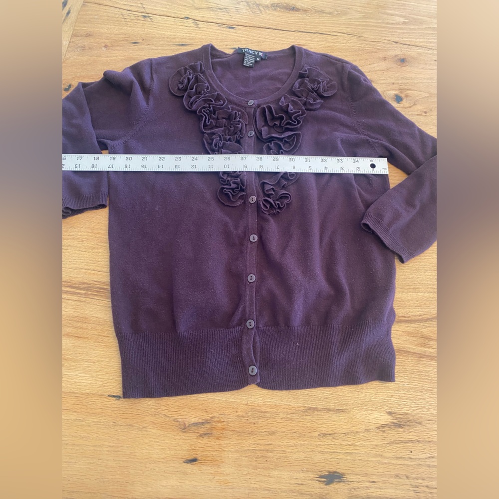 Tracy‎ M Deep Purple Ruffle Cardigan - Picture 7 of 9